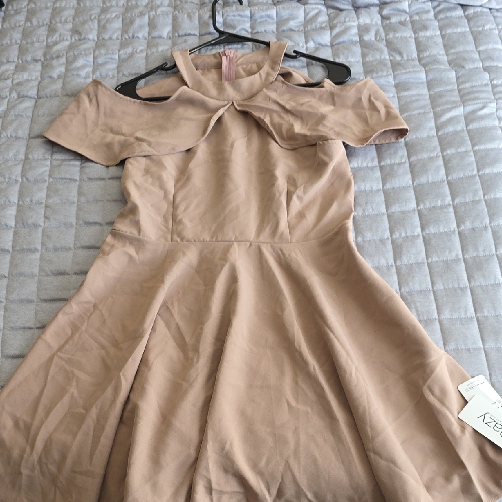 One-Shoulder Fit & Flare Dress in Nude Blush